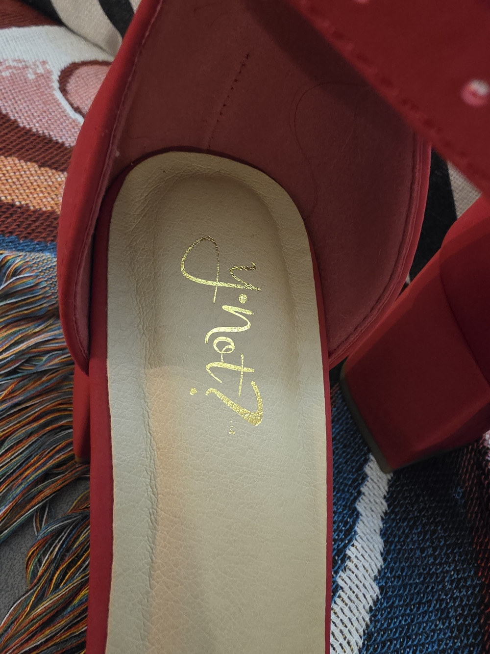 Red Block Heel Ankle-Strap Sandals - Picture 3 of 4